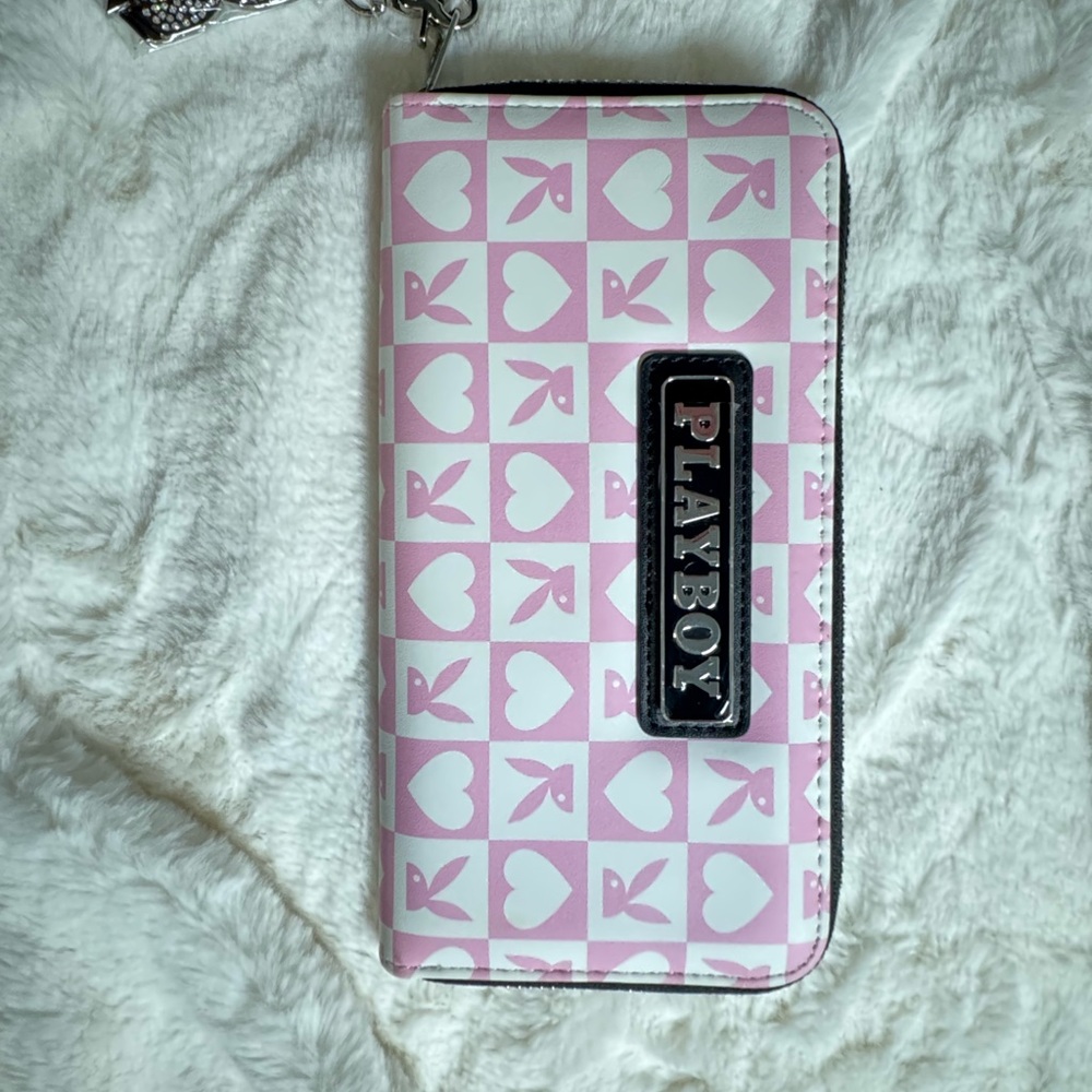 Playboy Pink and White Heart Pattern Wallet